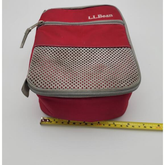 LL Bean Red and Gray Insulated Lunch Bag Cooler Tote Picnic All Around Zipper - Picture 15 of 16